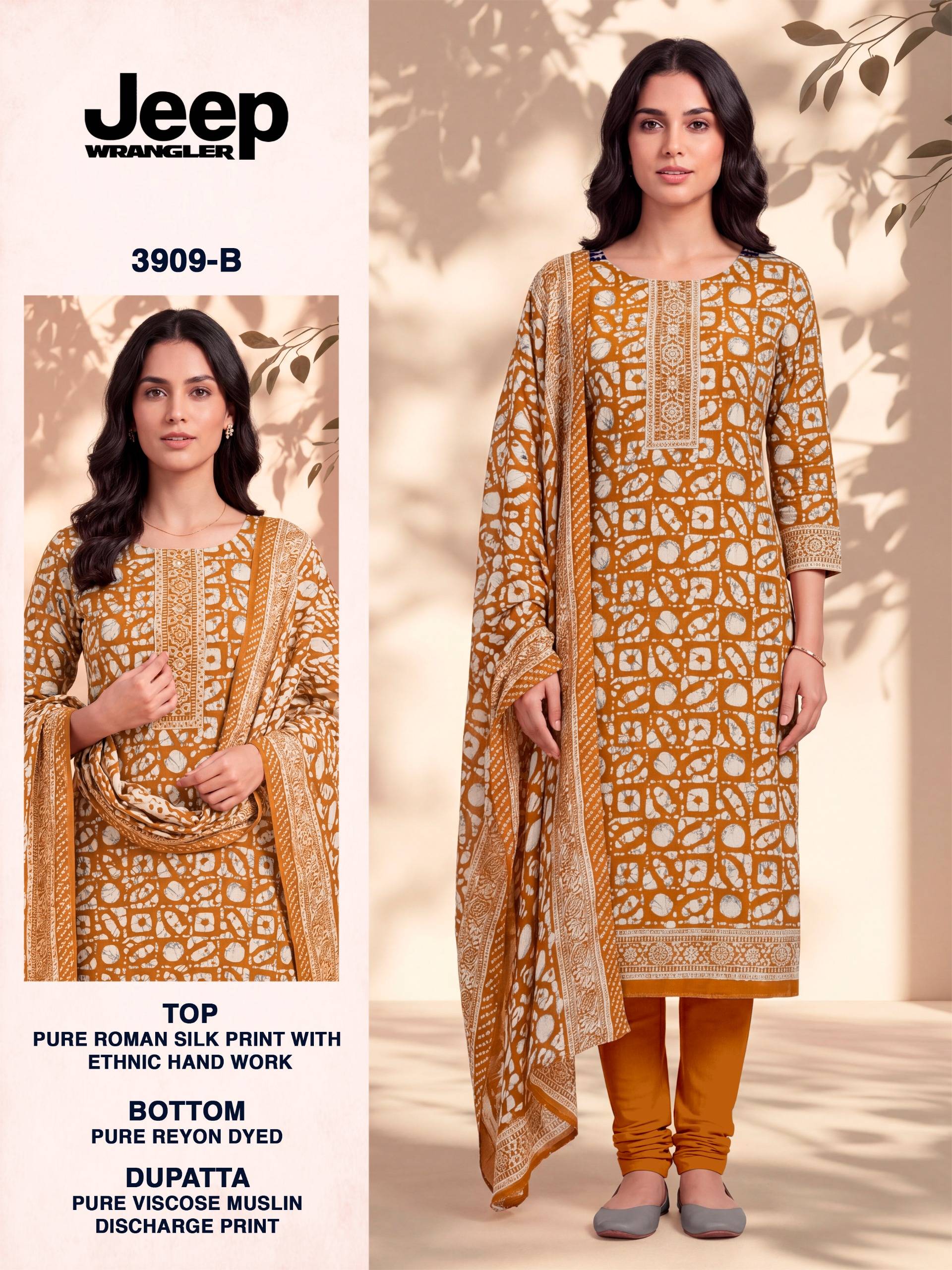 JEEP WRANGLAR - 3909 Series By BIPSON PRINTS Stylish Beautiful Colourful ROMAN SILK Dresses At Wholesale Price